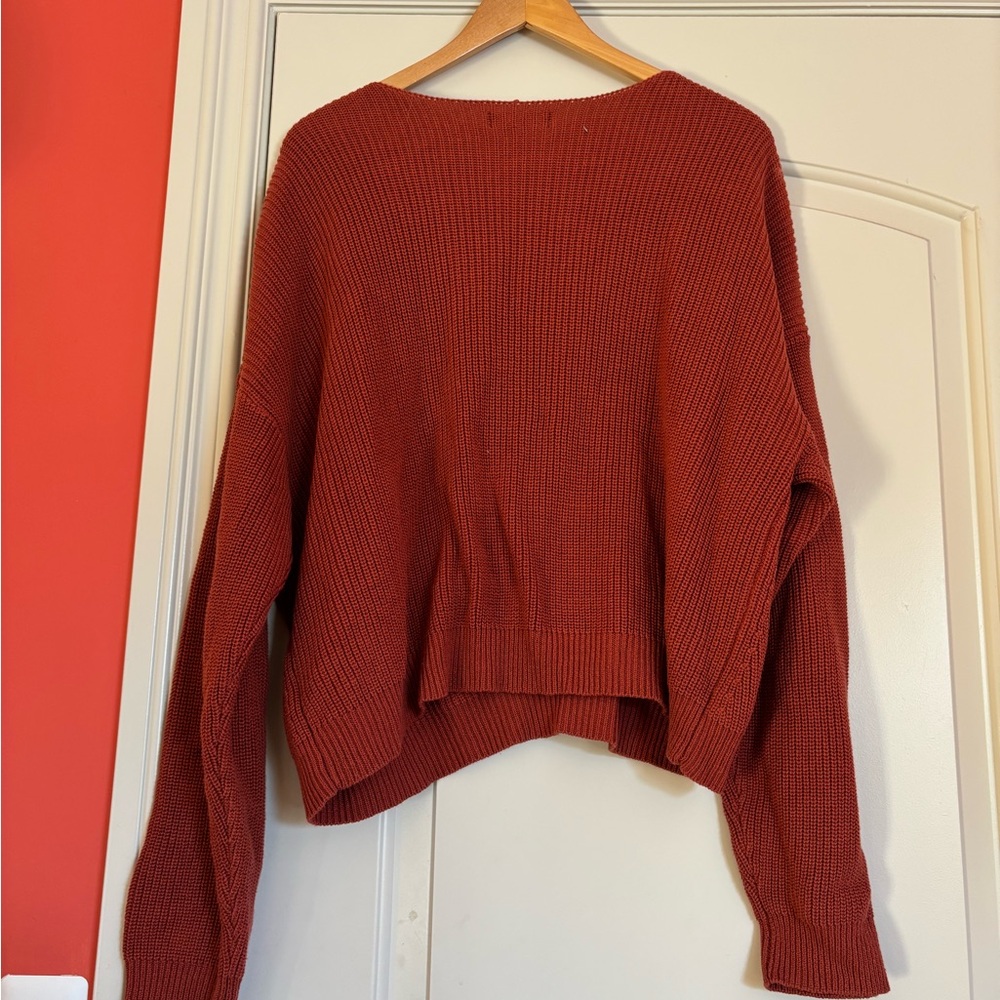 LULUS Women’s Large Deep V-Neck Rust Sweater - Picture 2 of 4